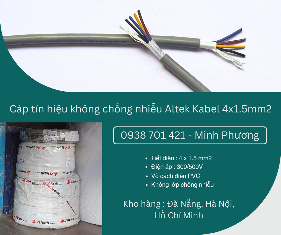 Cáp điều khiển không lưới chống nhiễu 4x1.5mm2 Altek Kabel  Phú Yên, Khánh Hòa,